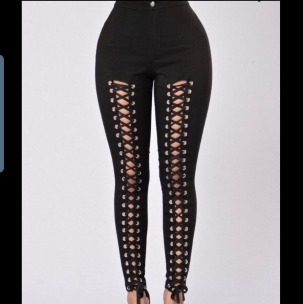 Fashion Nova Black lace up pants